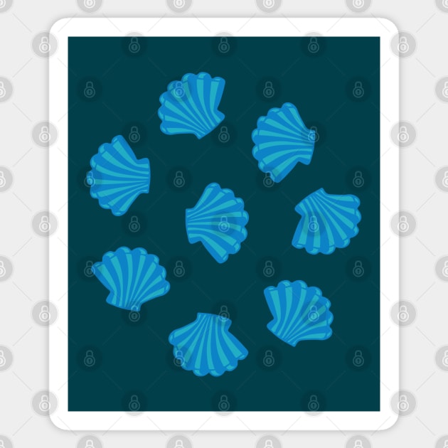 SEASHELLS Scattered Tropical Scallop Clam Shells Undersea Ocean Sea Life in Blue Royal and Dark Teal Blue - UnBlink Studio by Jackie Tahara Sticker by UnBlink Studio by Jackie Tahara